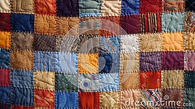 A close up of a colorful quilt on a bed Stock Photo