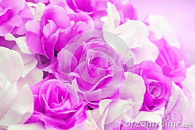 Close up colorful of soft pink rose fabric artificial wedding flowers Stock Photo