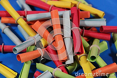 Extreme close up of colorful tombola tickets Stock Photo