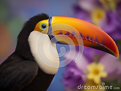 close up of a colorful tropical Toucan in the wildness Stock Photo