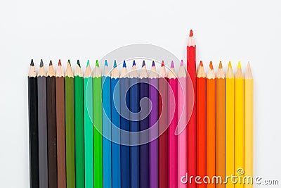 Close up colour wooden pencils on wood background Stock Photo