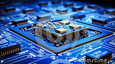 Close up of computer board with many electronic components. Generative AI Stock Photo