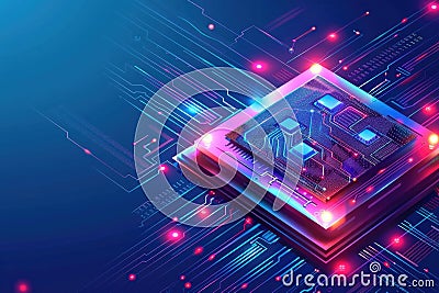 Close-up of a computer chip on a circuit board. Suitable for technology and electronics concepts Stock Photo