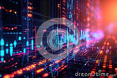 Close-up of the computer with glowing forex index chart with grid on blurry background Stock Photo