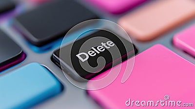 A close up of a computer keyboard with the delete key highlighted, AI Stock Photo