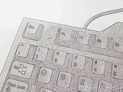 Close up of computer keyboard image manipulation sketch Stock Photo