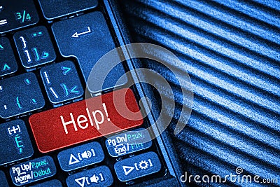 Computer Keyboard With Red Button Help Concept Stock Photo