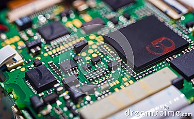 Close-up of computer microchip, macro, circuit Stock Photo