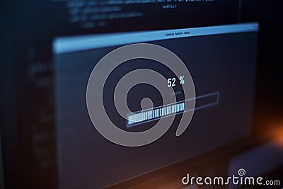 close up of computer monitor progress loading bar Stock Photo