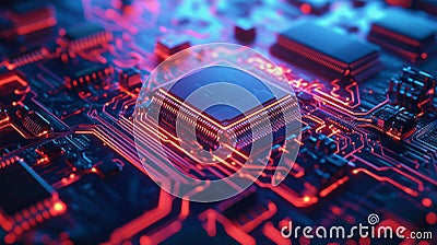 A close-up of a computer motherboard displaying integrated circuits and microchips Stock Photo