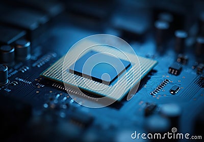 Close-up of a computer processor on a circuit board Stock Photo