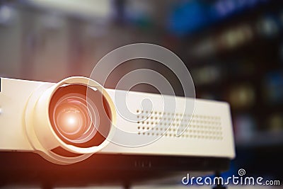 Close-up computer projector on table boardroom or meeting room Stock Photo