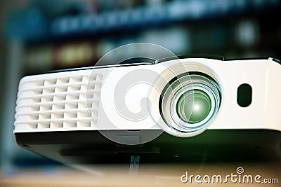 Close-up computer projector on table boardroom or meeting room technology equipment of visual Stock Photo