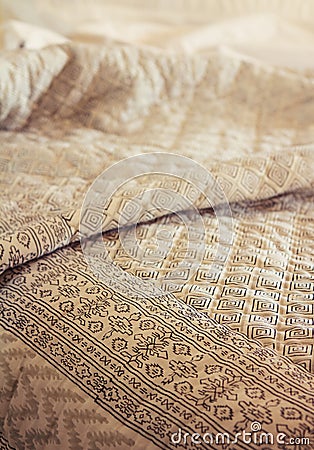 Close up of contemporary black and white bed quilt cover Stock Photo