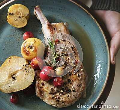 Close up of cook steak on plate Stock Photo