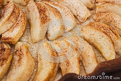 Close-up of cooked apples slices on an apple pie Stock Photo