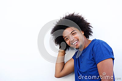 Close up of a cool guy with afro smiling Stock Photo