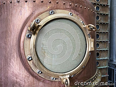 Close up of a copper alcohol distillery brewing still Stock Photo