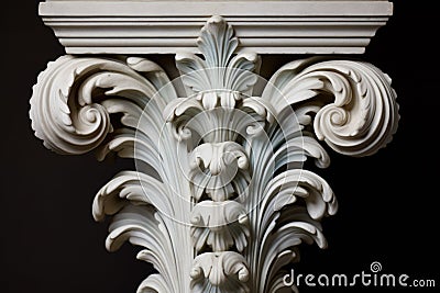 close-up of a corinthian columns capital, decorated with acanthus leaves Stock Photo