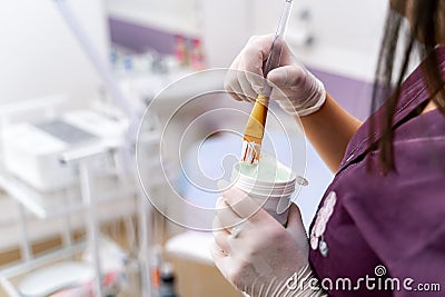 Close up cosmetology equipment prepairing for procedure. Treating health of skincare. Stock Photo