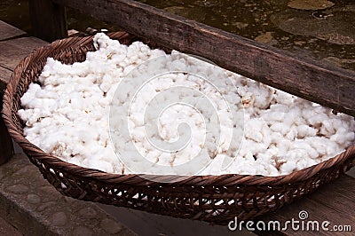 Close up of cotton balls drying in a basket Stock Photo