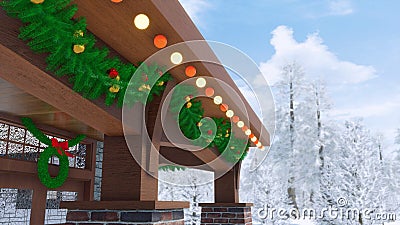 Cozy house decorated by christmas lights Cartoon Illustration