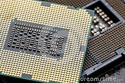 Close-up of CPU Chip Processor. Selective Focus Stock Photo