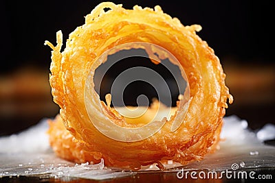 a close-up of a crispy onion ring showcasing texture Stock Photo