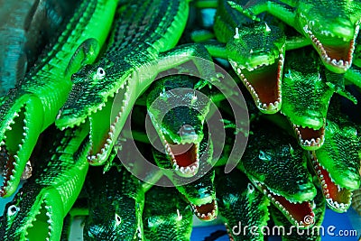 Close up Crocodile green rubber toy for children Stock Photo