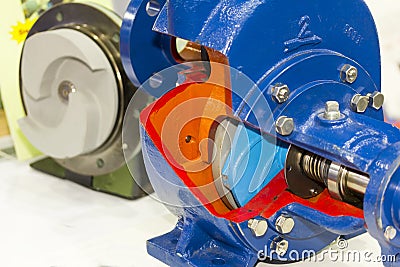 Close up cross section detail inside centrifugal pump for industrial Stock Photo