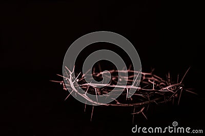 Close up of crown of thorns of Jesus on black background Stock Photo