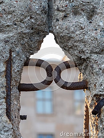 Close up of the crumbling remains of the Berlin Wall at the Wall Memorial, Germany. Segments of wall have been left as a reminder Stock Photo