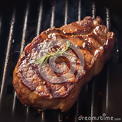 Close up culinary art Beef flank steak on the grill, irresistibly appetizing Stock Photo