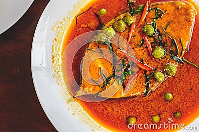 Close up curry-fried organic fish Stock Photo