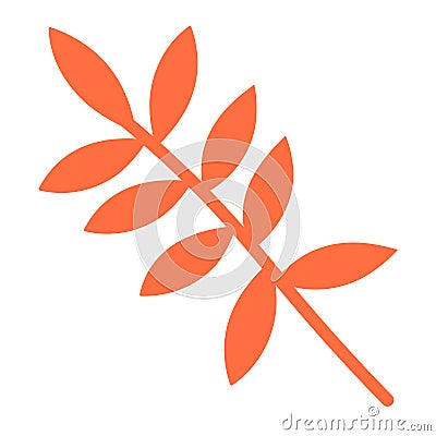Minimalistic decorative orange rowan leaf. Close-up cute isolated object. Autumn bright branch. Decoration element Vector Illustration