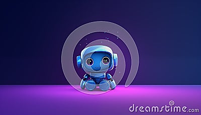 A close up of a cute little robot sitting on the ground. Stock Photo