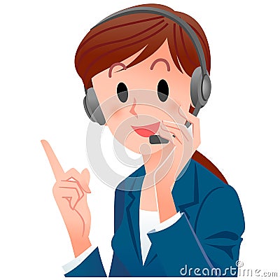 Close-up cute support phone operator pointing up Vector Illustration