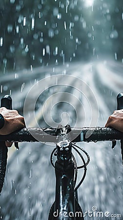 Cyclist Riding Bike in the Rain Stock Photo