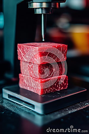 Close Up Of A 3D Bioprinting Machine Layering Cultured Meat Layer By Layer In A Lab Setting Stock Photo