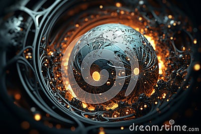 A close up of a 3D fractal sphere with intricate fractal details Stock Photo