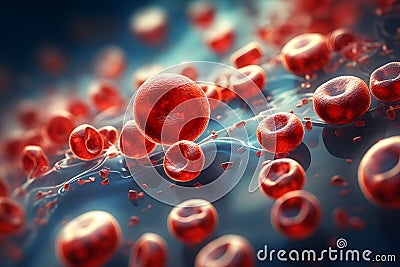 Close up 3D model of red blood cells Cartoon Illustration