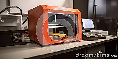 A close-up of a 3D printer in a university engineering la one created with generative AI Stock Photo