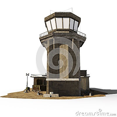 Close-up of a 3D rendered scale model of a military watch tower Stock Photo