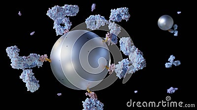 Close up antibody-conjugated magnetic nanoparticles Stock Photo