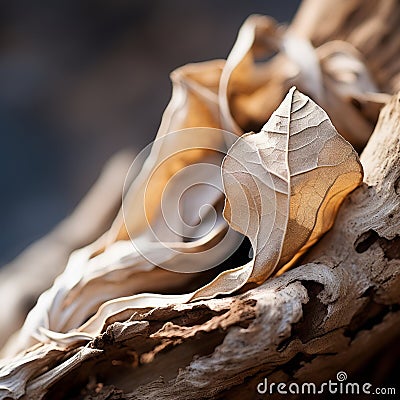 a close up of a dead leaf on a tree branch Stock Photo