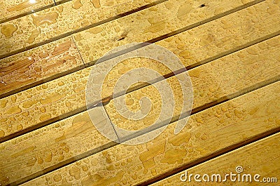 Deck boards, sealed by new clear stain Stock Photo