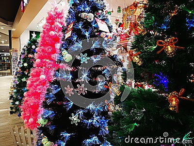 Close up of decorated christmas tree with led lights Editorial Stock Photo
