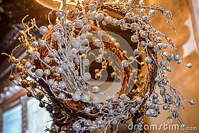 Close up of a decorated crown with lovely white jewels around Stock Photo