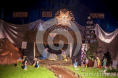 Close up of decorative house made of Jesus Christ with mother marry on Holy day of Christmas. Stock Photo