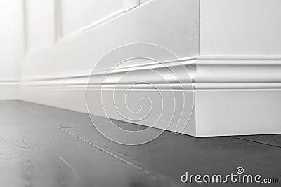 Decorative, white baseboard corner Stock Photo